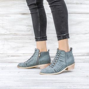 Sarah Blue Crosshatch Booties